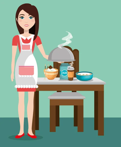 Mujer linda cocina en la cocina — Vector de stock