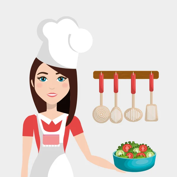 Mujer linda cocina en la cocina — Vector de stock