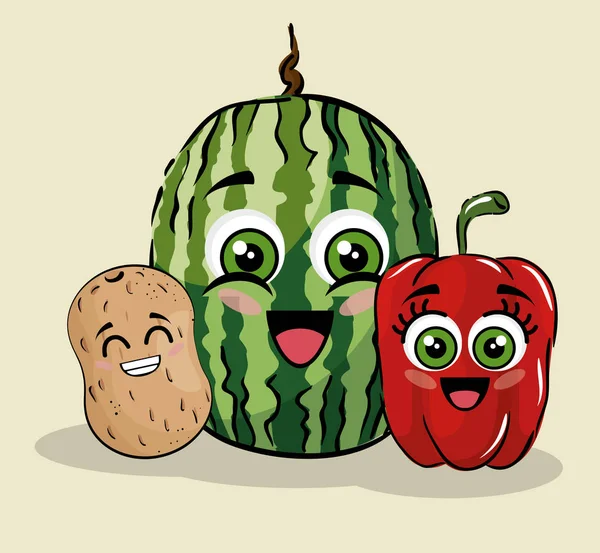 果物や野菜の漫画キャラクター — ストックベクタ