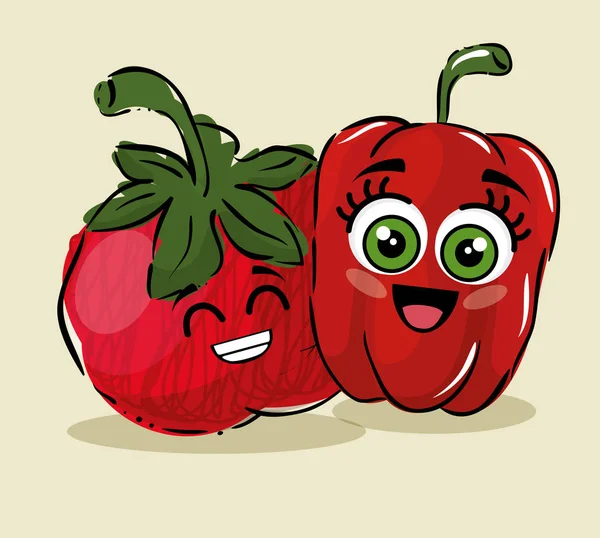 西红柿和胡椒蔬菜漫画人物 — 图库矢量图片