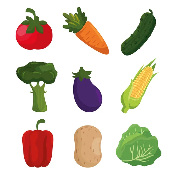 Warzywa zdrowe jedzenie wegańskie ikony — Wektor stockowy