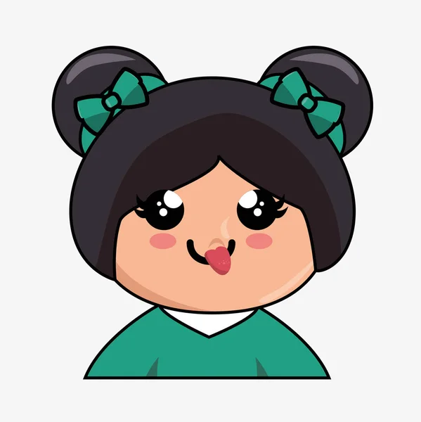 Lindo japonés muñeca kawaii estilo — Vector de stock