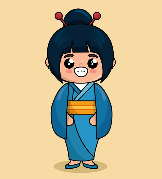 Cute japanese doll kawaii style — Stock Vector