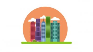 animasyon farklı peyzaj kentsel gece ve sabah