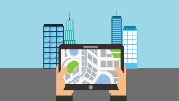 main avec gadget numérique GPS navigation pin carte déplacement 