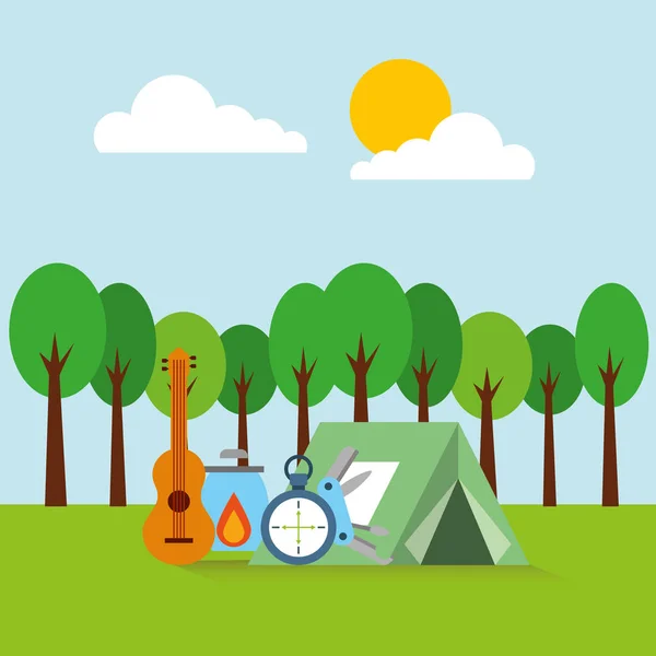Camp de plein air forêt — Image vectorielle