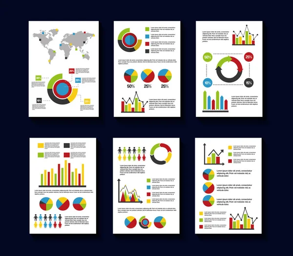 Statistik data business rapport mall stil tabeller och diagram — Stock vektor
