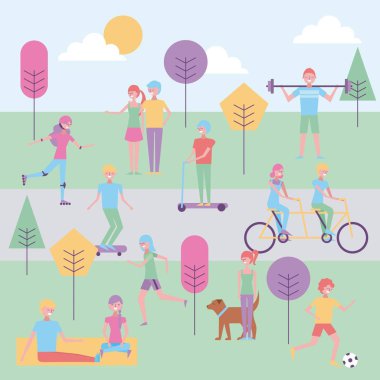 insanlar parkta faaliyetler yapıyor