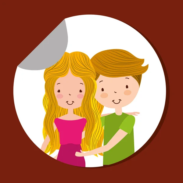 Lindo pareja embarazada feliz caracteres en etiqueta engomada — Vector de stock