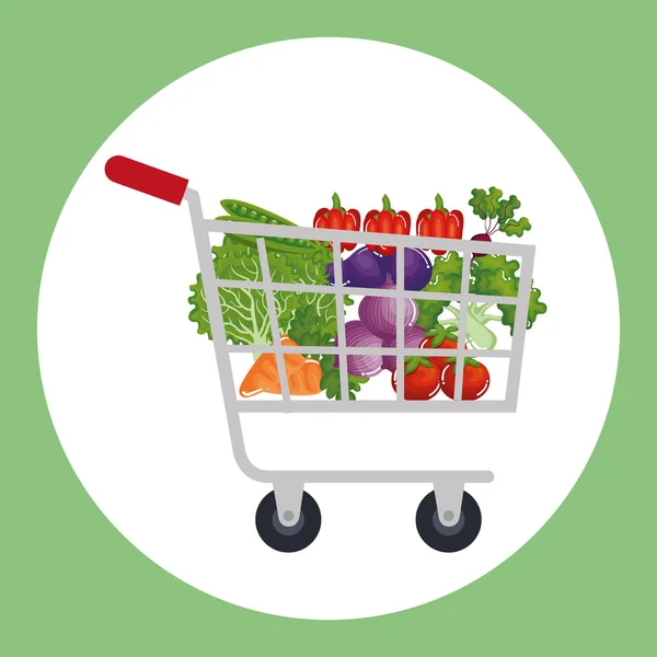 Supermarket shopping cart with groceries — Stock Vector