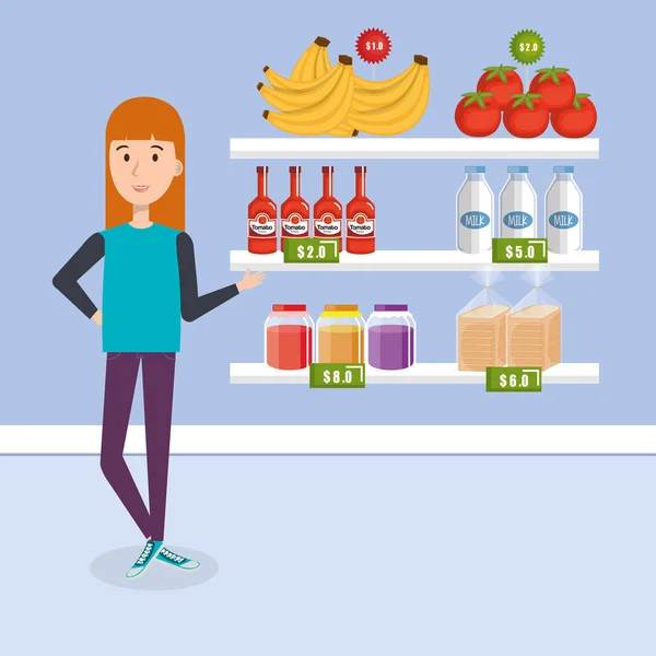 Consumidor con supermercados de comestibles — Archivo Imágenes Vectoriales