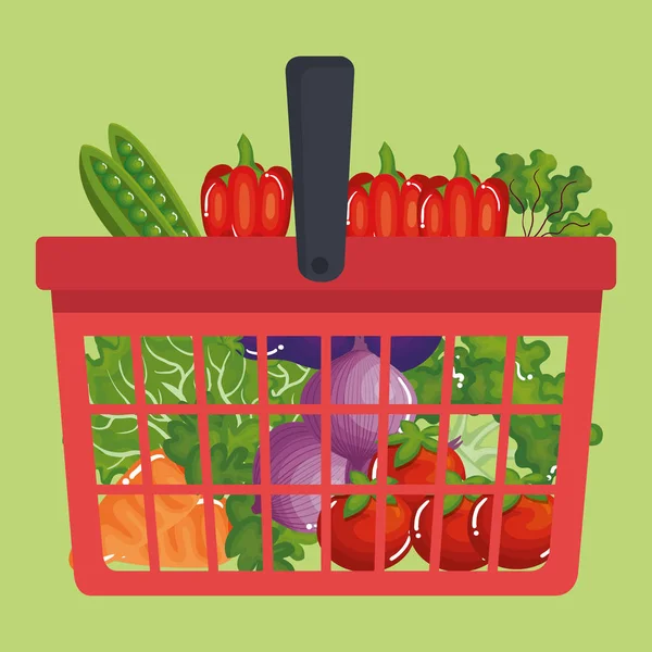 Cesta de la compra del supermercado con comestibles — Archivo Imágenes Vectoriales