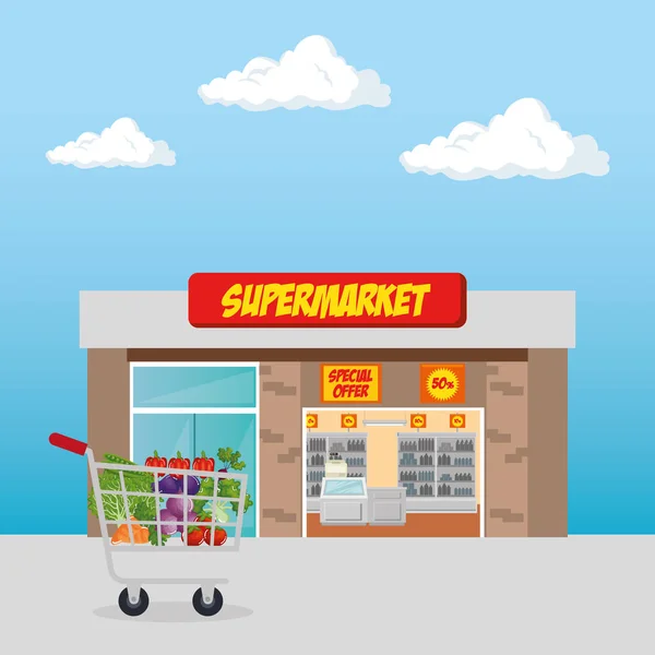 Supermarché panier avec épicerie — Image vectorielle