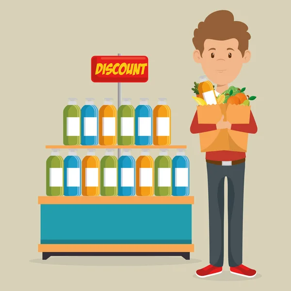 Consumidor con bolsa de compras de comestibles — Archivo Imágenes Vectoriales