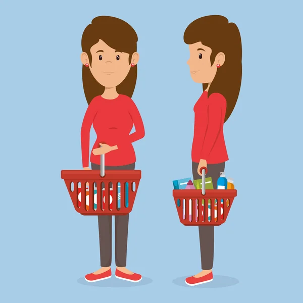 Verbraucher mit Supermarkt-Einkaufskorb — Stockvektor