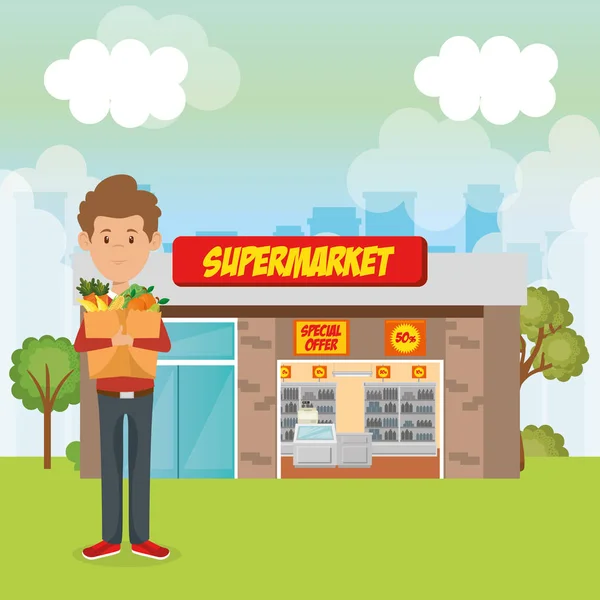 Consument met boodschappentas van boodschappen — Stockvector