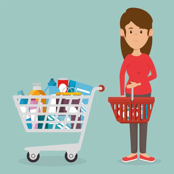 Consumidor con carrito de compras de comestibles — Archivo Imágenes Vectoriales