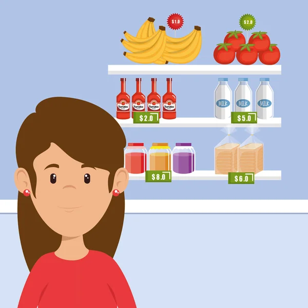 Consumidor con supermercados de comestibles — Archivo Imágenes Vectoriales