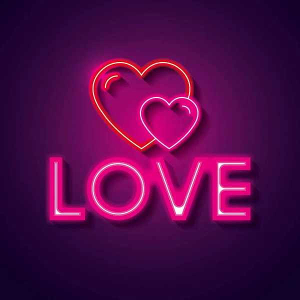 Poster d'amore con luci al neon — Vettoriale Stock