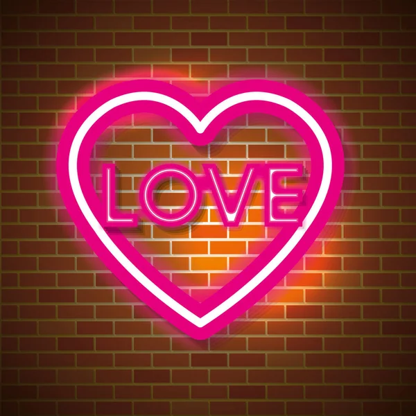 Liefde poster met neon verlichting — Stockvector