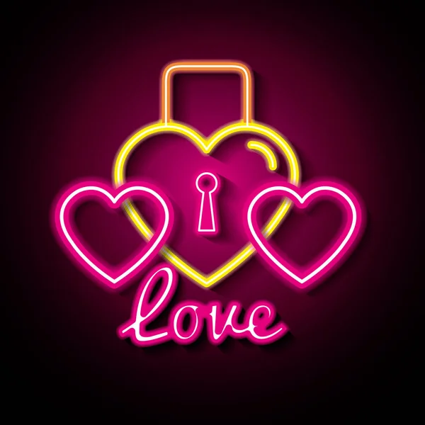 Liefde poster met neon verlichting — Stockvector