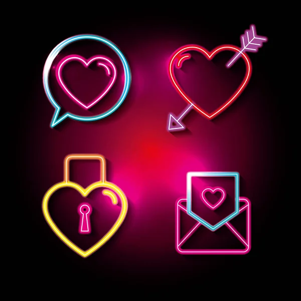 Liefde poster met neon verlichting — Stockvector