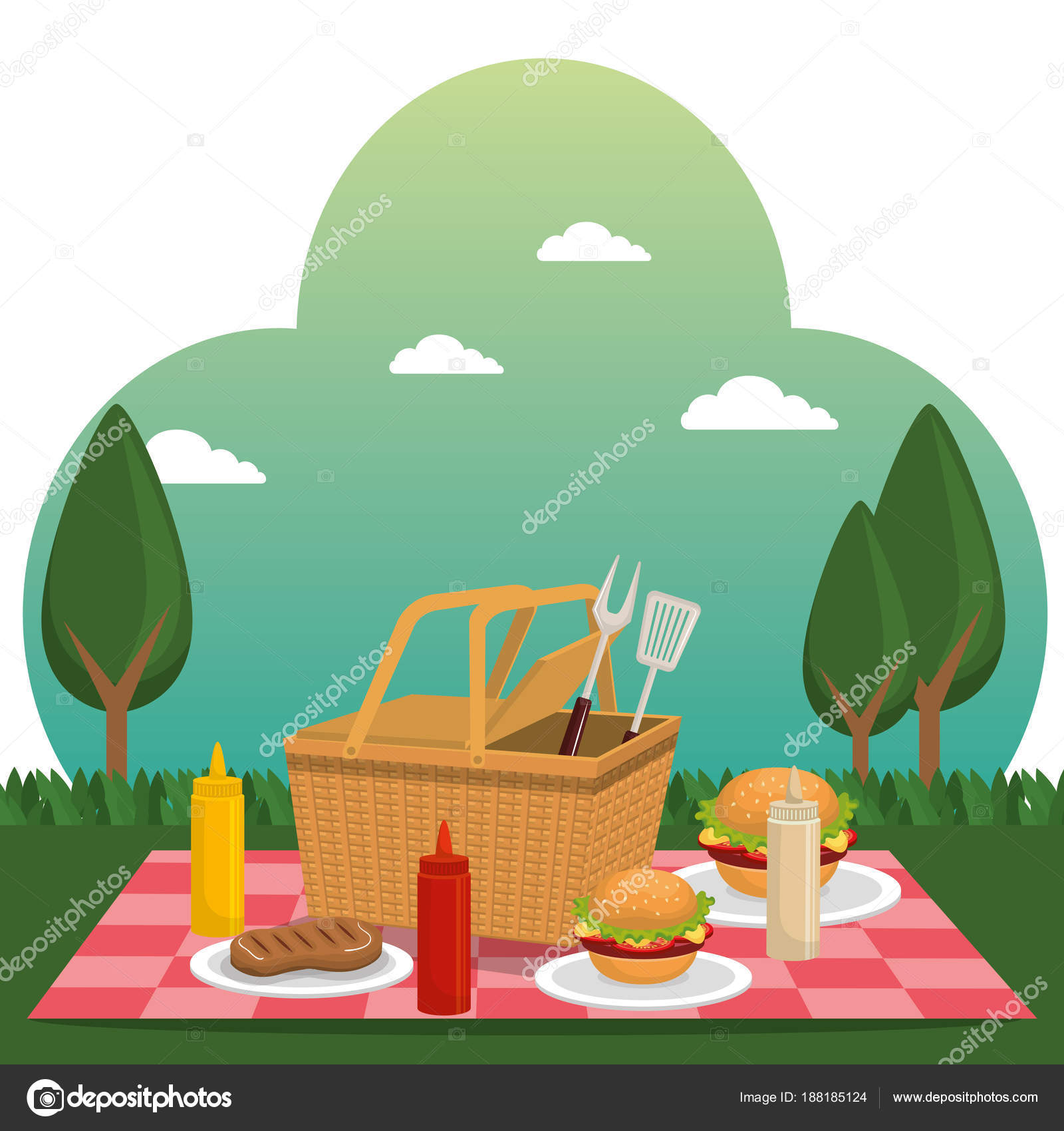 Picnic party celebration scene Stock Vector Image by ©yupiramos 188185124