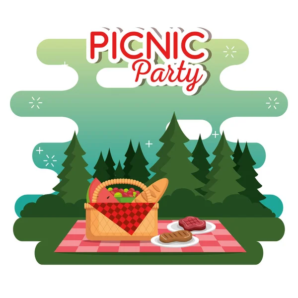 Piknik pesta perayaan adegan - Stok Vektor