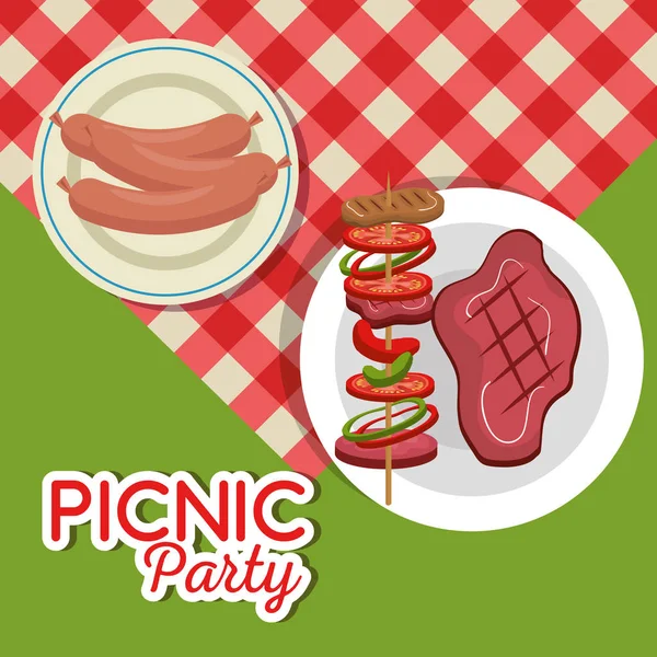 picnic party invitation set icons