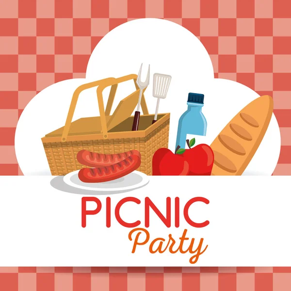 Undangan pesta piknik menetapkan ikon - Stok Vektor