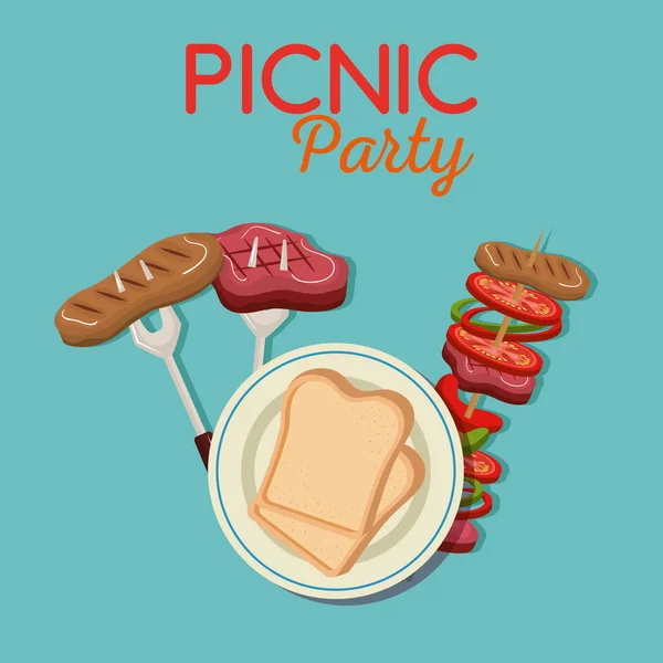 Piquenique festa convite conjunto ícones — Vetor de Stock