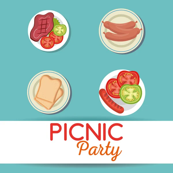 Pique-nique fête invitation ensemble icônes — Image vectorielle