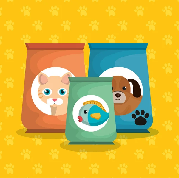 Mascotas bolsas conjunto de alimentos — Vector de stock