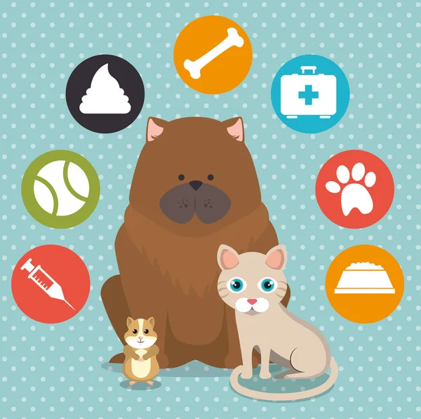 Mascotas lindas tienda de mascotas iconos — Vector de stock