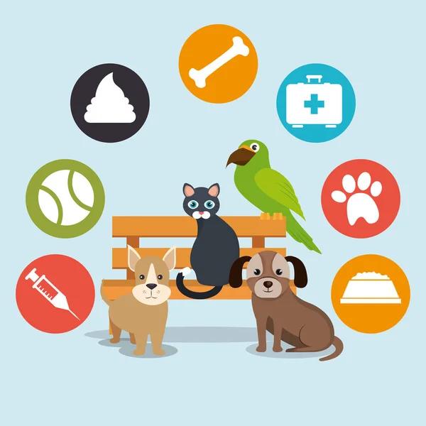 Mascotes bonitos ícones pet shop — Vetor de Stock