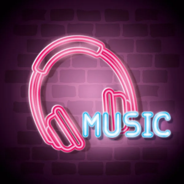 Music iluminated neon label — Stock Vector