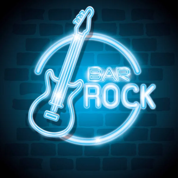 Bar rock music neon label — Stock Vector