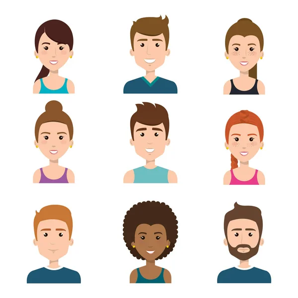 Sonriente conjunto de personas — Vector de stock