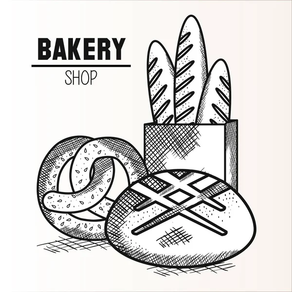 Diseño de productos de panadería dibujados a mano — Vector de stock