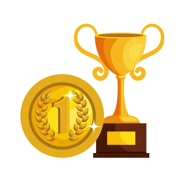 Trophy cup with coin award icon — Stock Vector