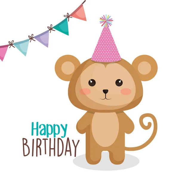 Tarjeta de cumpleaños feliz con animal tierno — Vector de stock