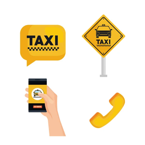 Taxi service set transport commander éléments internet — Image vectorielle