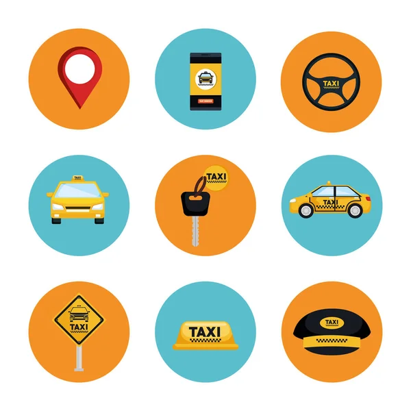Taxi service set transport order internet elements — Stock Vector