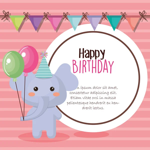 Tarjeta de cumpleaños feliz con animal tierno — Vector de stock