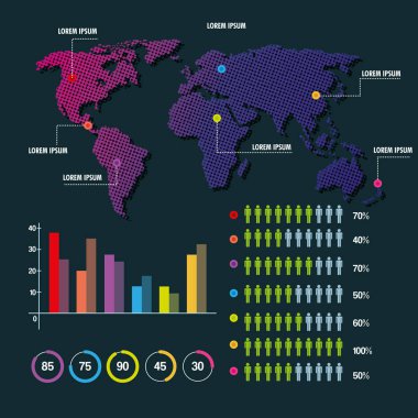 Dünya harita Infographic demografik istatistikler sunu