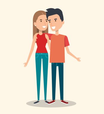 Beyaz arka plan üzerinde genç mutlu çift el hareketi gülümse