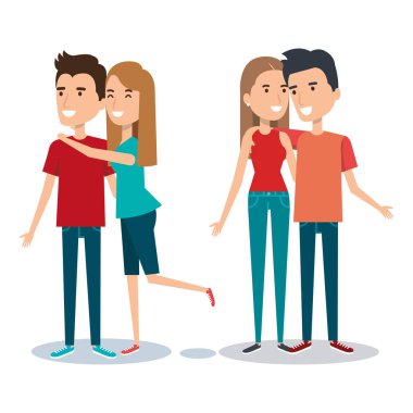 gençlerin birlikte iki çift çizgi film tarzı