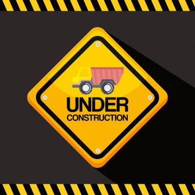 İnşaat yol işaretiyle araç kamyon altında