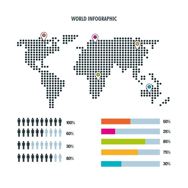 Mundo mapa infográfico bar estatísticas demográficas pessoas — Vetor de Stock