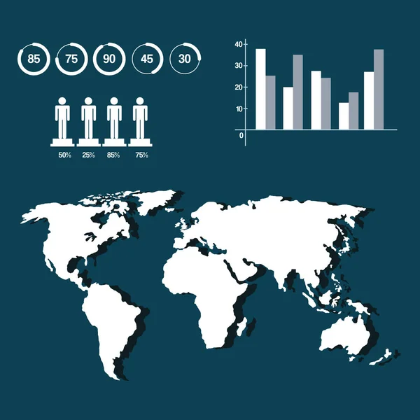 World map infographic demographic statistics presentation — Stock Vector